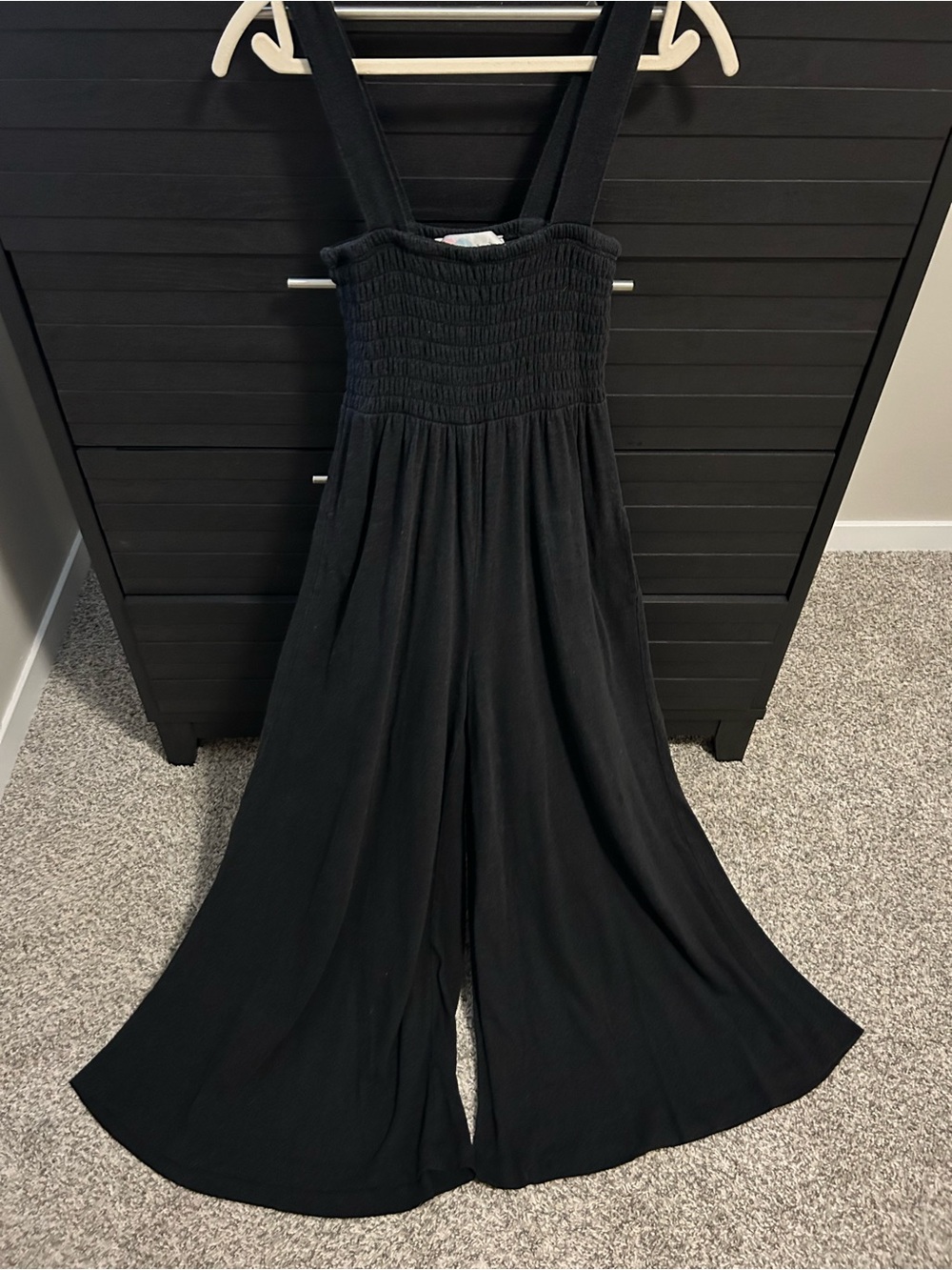 Free People Black Wide-Leg Smocked Jumpsuit